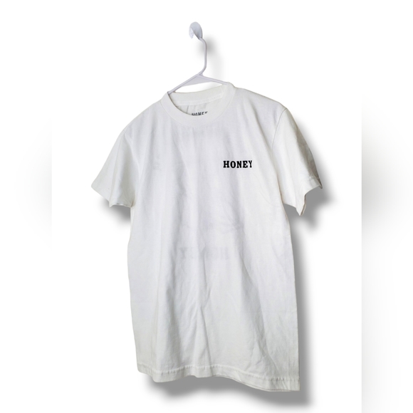 NWOT Honey Brand Co 'Steaks Are High' Graphic Logo Spellout Tee in White Sz S - Picture 4 of 8